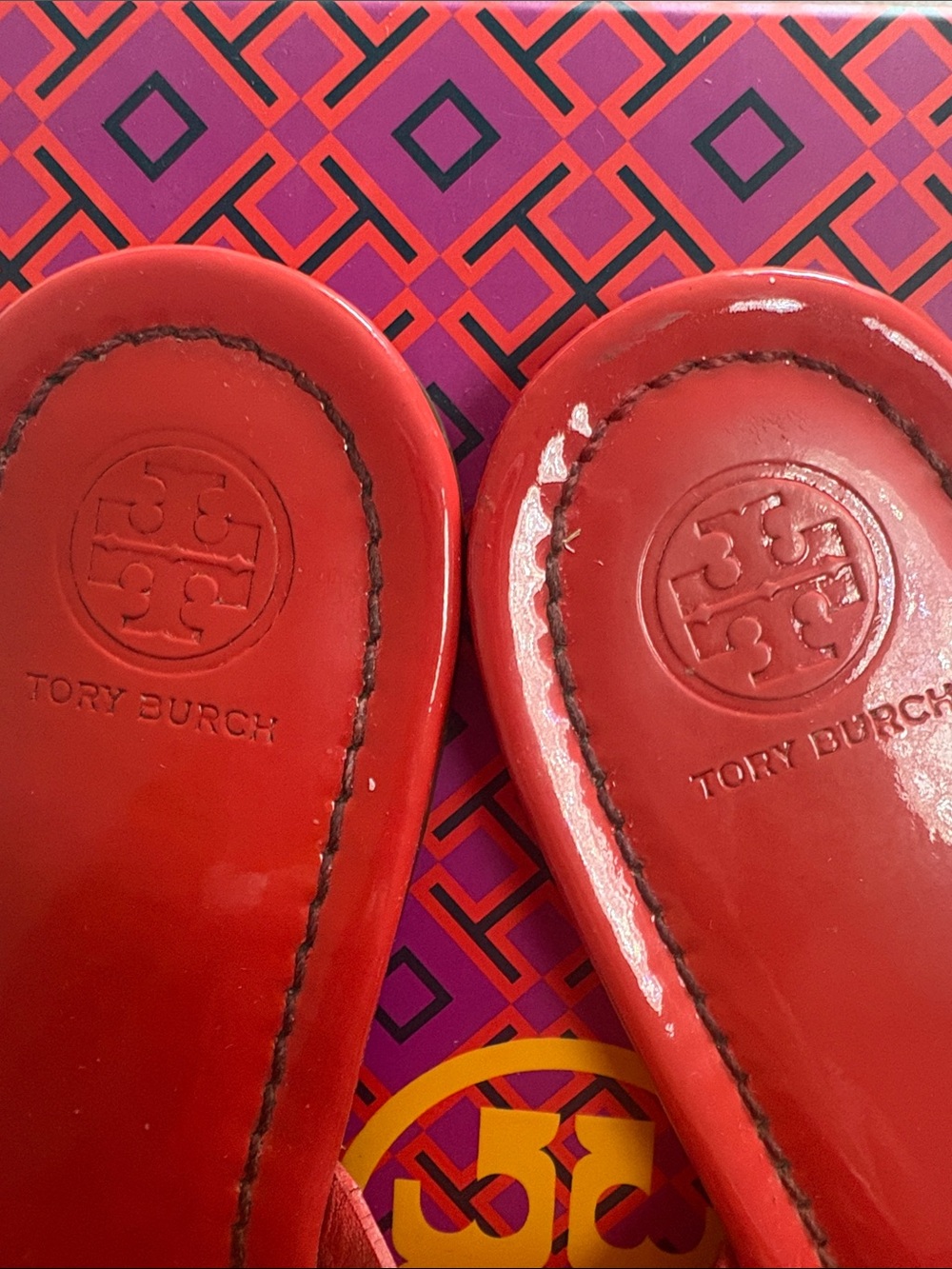 Tory Burch Red with Rainbow Miller Patent Sandals - Picture 3 of 10